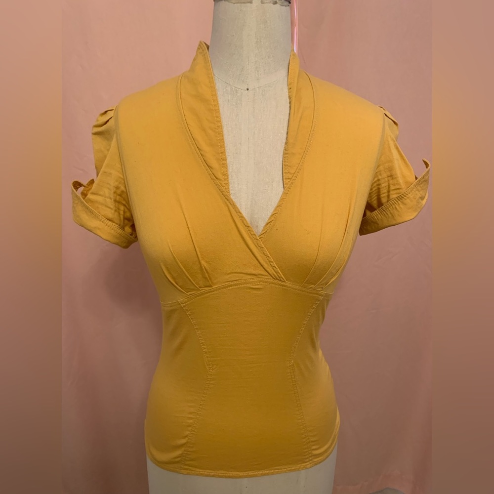 Pinup Couture Laura Byrnes gold “Sean” top. Size medium.